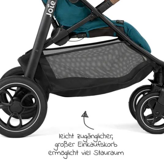 joie Set passeggino Litetrax Pro 4in1 con capacità di carico fino a 22 kg con pneumatici, navicella Ramble, seggiolino auto Pebble Pro, base Isofix, trapezio attività, peluche, gioco da afferrare, adattatore e pacchetto accessori - Peacock