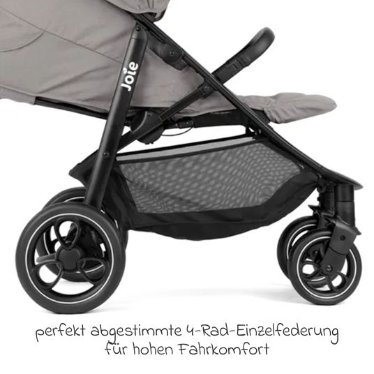 joie Set passeggino Litetrax Pro 4in1 con capacità di carico fino a 22 kg con pneumatici, navicella Ramble, seggiolino auto Pebble Pro, base Isofix, imbracatura per attività, peluche, gioco da afferrare, adattatore e pacchetto accessori - Pebble