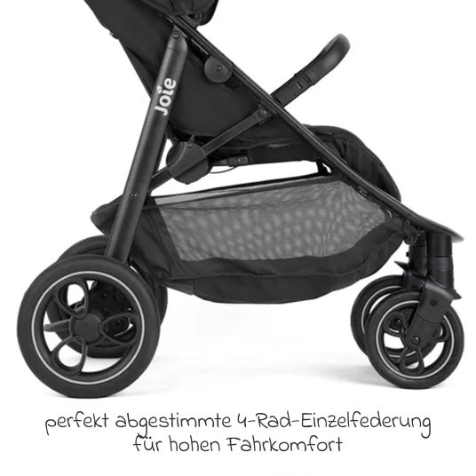 joie Set passeggino Litetrax Pro 4in1 con capacità di carico fino a 22 kg con pneumatici, navicella Ramble, seggiolino auto Pebble Pro, base Isofix, trapezio per attività, peluche, gioco da afferrare, adattatore e pacchetto accessori - Shale