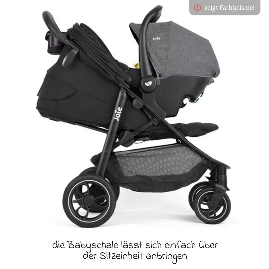 joie Set passeggino Litetrax Pro 4in1 con capacità di carico fino a 22 kg con pneumatici, navicella Ramble, seggiolino auto Pebble Pro, base Isofix, trapezio per attività, peluche, gioco da afferrare, adattatore e pacchetto accessori - Shale