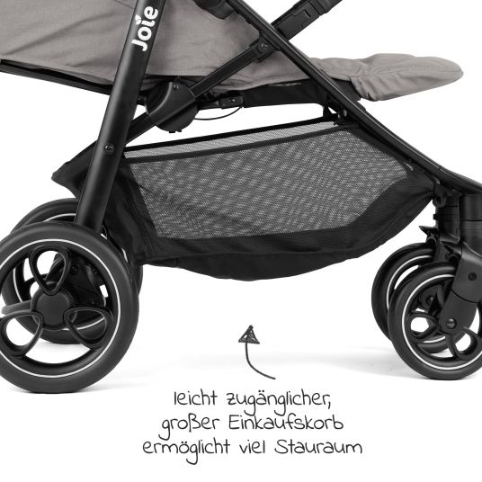 joie 4in1 Kombi-Kinderwagen-Set Litetrax Pro bis 22 kg belastbar mit Schieber-Ablagefach, Babyschale i-Snug 2, Babywanne Ramble, Adapter, Isofix-Basis & Zubehör Paket - Pebble