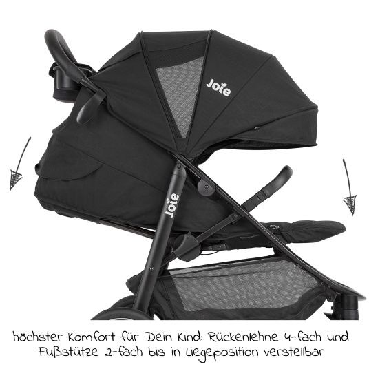 joie 4in1 baby carriage set Litetrax Pro up to 22 kg load capacity with push bar storage compartment, i-Snug 2 infant car seat, Ramble carrycot, adapter, Isofix base & accessories package - Shale