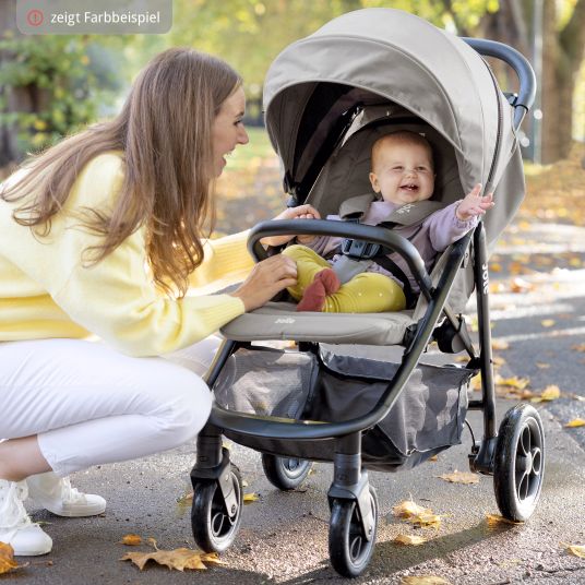 joie 4in1 baby carriage set Litetrax Pro up to 22 kg load capacity with push bar storage compartment, i-Snug 2 infant car seat, Ramble carrycot, adapter, Isofix base & accessories package - Shale