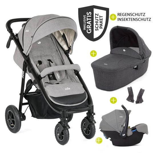 joie 4in1 Combi Stroller Set Mytrax with Adapter, Carrycot, Carrycot, Isofix Base & XXL Accessory Pack - Gray Flannel