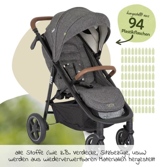 joie 4in1 baby carriage set Mytrax Pro up to 22 kg load capacity with pneumatic tires, Ramble carrycot, Pebble Pro infant car seat, Isofix base, activity harness, cuddly toy, grasping toy, adapter & accessory pack - Cycle Collection - Shell Gray