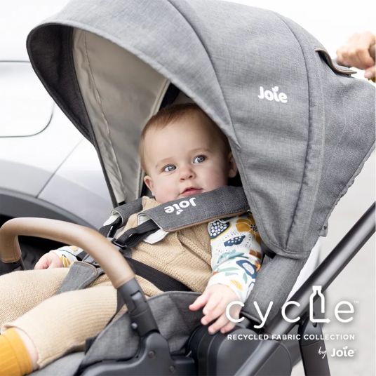 joie 4in1 baby carriage set Mytrax Pro up to 22 kg load capacity with pneumatic tires, Ramble carrycot, Pebble Pro infant car seat, Isofix base, activity harness, cuddly toy, grasping toy, adapter & accessory pack - Cycle Collection - Shell Gray