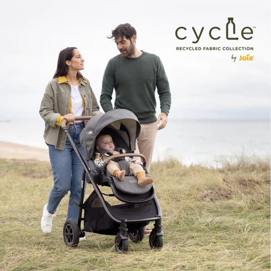 joie 4in1 baby carriage set Mytrax Pro up to 22 kg load capacity with pneumatic tires, Ramble carrycot, Pebble Pro infant car seat, Isofix base, activity harness, cuddly toy, grasping toy, adapter & accessory pack - Cycle Collection - Shell Gray