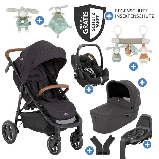 joie Set passeggino 4in1 Mytrax Pro fino a 22 kg di portata con pneumatici, navicella Ramble, seggiolino auto Pebble Pro, base Isofix, trapezio attività, peluche, gioco da afferrare, adattatore e pacchetto accessori - Shale