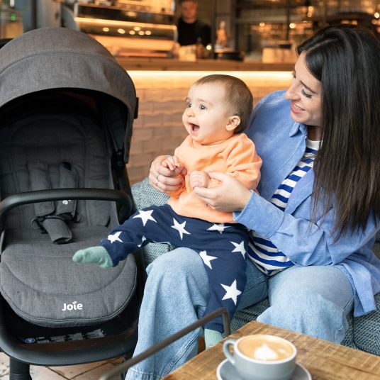 joie 4in1 baby carriage set Mytrax Pro up to 22 kg load capacity with telescopic push bar, cup holder, i-Snug 2 infant car seat, Ramble carrycot, adapter, Isofix base & accessories package - Thunder