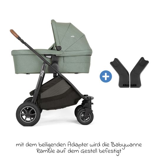 joie Set 4in1 Versatrax per passeggini fino a 22 kg con navicella Ramble XL, seggiolino auto Pebble Pro, base Isofix, cintura attività, peluche, gioco da afferrare, adattatore e pacchetto accessori - Laurel