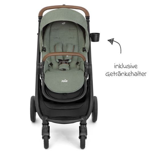 joie Set 4in1 Versatrax per passeggini fino a 22 kg con navicella Ramble XL, seggiolino auto Pebble Pro, base Isofix, cintura attività, peluche, gioco da afferrare, adattatore e pacchetto accessori - Laurel