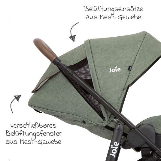 joie Set 4in1 Versatrax per passeggini fino a 22 kg con navicella Ramble XL, seggiolino auto Pebble Pro, base Isofix, cintura attività, peluche, gioco da afferrare, adattatore e pacchetto accessori - Laurel