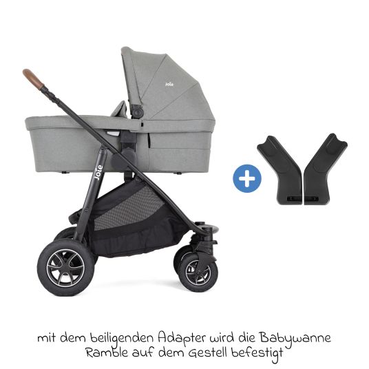 joie Set 4in1 Versatrax per passeggini fino a 22 kg con navicella Ramble XL, seggiolino auto Pebble Pro, base Isofix, trapezio attività, peluche, gioco da afferrare, adattatore e pacchetto accessori - Pebble