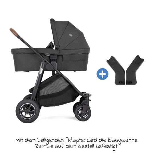 joie 4in1 Kombi-Kinderwagen-Set Versatrax bis 22 kg belastbar mit Babywanne Ramble XL, Babyschale Pebble Pro, Isofix-Basis, Activity-Trapez, Schmusetuch, Greifling, Adapter & Zubehörpaket - Shale