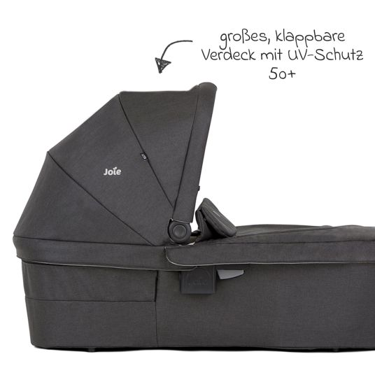 joie 4in1 Kombi-Kinderwagen-Set Versatrax bis 22 kg belastbar mit Babywanne Ramble XL, Babyschale Pebble Pro, Isofix-Basis, Activity-Trapez, Schmusetuch, Greifling, Adapter & Zubehörpaket - Shale