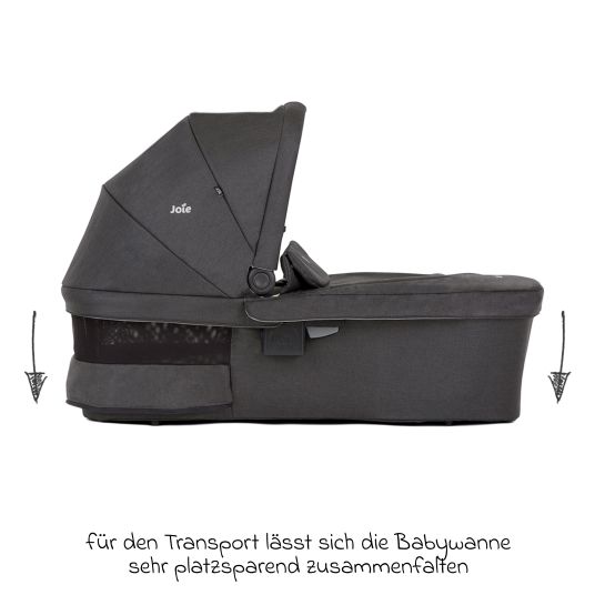 joie 4in1 Kombi-Kinderwagen-Set Versatrax bis 22 kg belastbar mit Babywanne Ramble XL, Babyschale Pebble Pro, Isofix-Basis, Activity-Trapez, Schmusetuch, Greifling, Adapter & Zubehörpaket - Shale