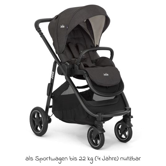 joie 4in1 Kombi-Kinderwagen-Set Versatrax bis 22 kg belastbar mit Babywanne Ramble XL, Babyschale Pebble Pro, Isofix-Basis, Activity-Trapez, Schmusetuch, Greifling, Adapter & Zubehörpaket - Shale