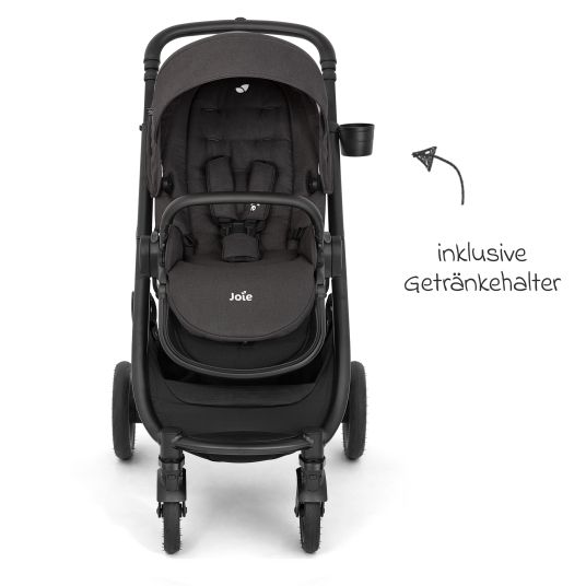 joie 4in1 Kombi-Kinderwagen-Set Versatrax bis 22 kg belastbar mit Babywanne Ramble XL, Babyschale Pebble Pro, Isofix-Basis, Activity-Trapez, Schmusetuch, Greifling, Adapter & Zubehörpaket - Shale