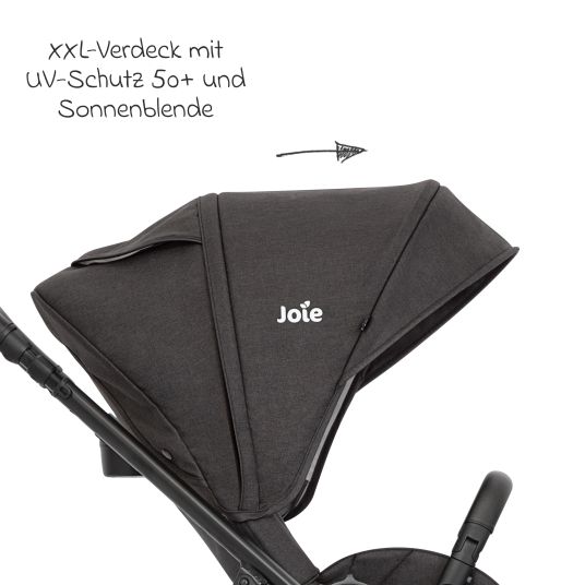 joie 4in1 Kombi-Kinderwagen-Set Versatrax bis 22 kg belastbar mit Babywanne Ramble XL, Babyschale Pebble Pro, Isofix-Basis, Activity-Trapez, Schmusetuch, Greifling, Adapter & Zubehörpaket - Shale