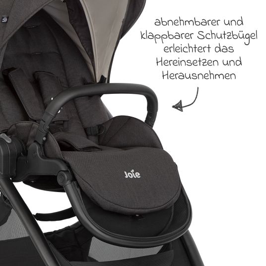 joie 4in1 Kombi-Kinderwagen-Set Versatrax bis 22 kg belastbar mit Babywanne Ramble XL, Babyschale Pebble Pro, Isofix-Basis, Activity-Trapez, Schmusetuch, Greifling, Adapter & Zubehörpaket - Shale