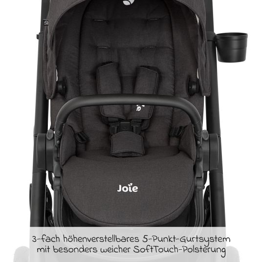 joie 4in1 Kombi-Kinderwagen-Set Versatrax bis 22 kg belastbar mit Babywanne Ramble XL, Babyschale Pebble Pro, Isofix-Basis, Activity-Trapez, Schmusetuch, Greifling, Adapter & Zubehörpaket - Shale