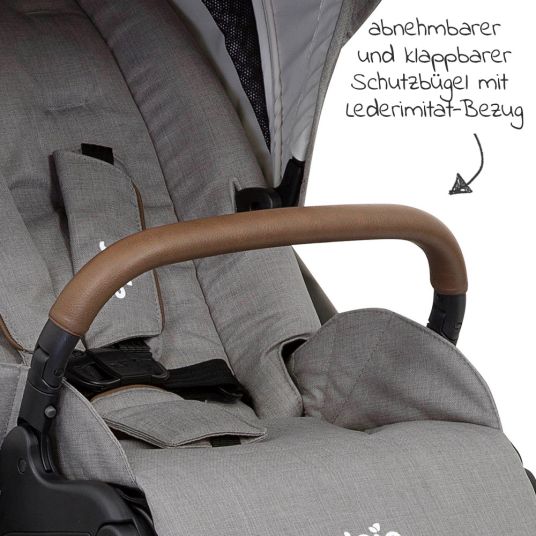 joie 4in1 Kombi-Kinderwagen-Set Versatrax bis 22 kg belastbar - umsetzbare Sitzeinheit, Babywanne Ramble XL, Babyschale i-Snug, Adapter, Isofix-Basis & Zubehör Paket - Gray Flannel