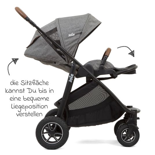 joie 4in1 Kombi-Kinderwagen-Set Versatrax bis 22 kg belastbar - umsetzbare Sitzeinheit, Babywanne Ramble XL, Babyschale i-Snug, Adapter, Isofix-Basis & Zubehör Paket - Grey Flower