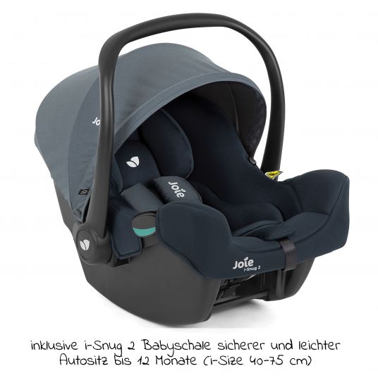 joie 4in1 Kombi-Kinderwagen-Set Versatrax bis 22 kg belastbar - umsetzbare Sitzeinheit, Babywanne Ramble XL, Babyschale i-Snug 2, Adapter, Isofix-Basis & Zubehör Paket - Lagoon