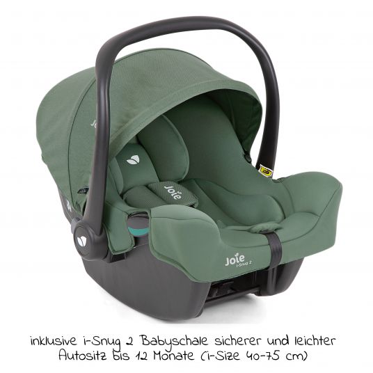 joie 4in1 Kombi-Kinderwagen-Set Versatrax bis 22 kg belastbar - umsetzbare Sitzeinheit, Babywanne Ramble XL, Babyschale i-Snug 2, Adapter, Isofix-Basis & Zubehör Paket - Laurel