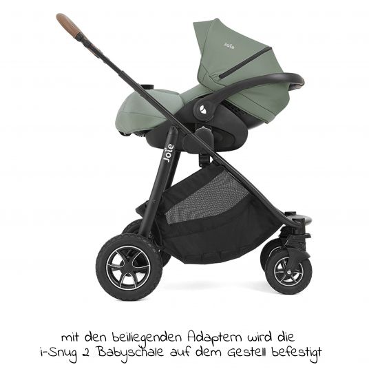 joie 4in1 Kombi-Kinderwagen-Set Versatrax bis 22 kg belastbar - umsetzbare Sitzeinheit, Babywanne Ramble XL, Babyschale i-Snug 2, Adapter, Isofix-Basis & Zubehör Paket - Laurel