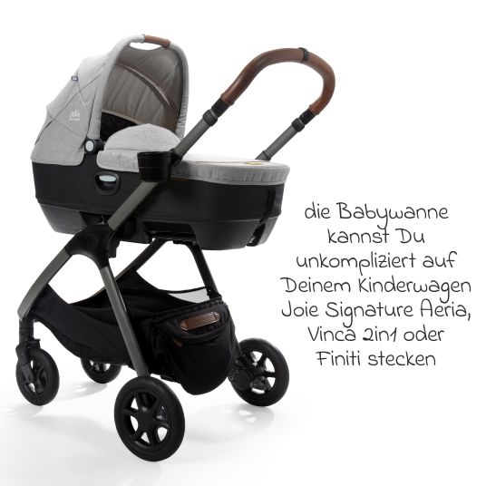 joie Auto-Babywanne Calmi R129 im Auto und auf den Kinderwagen Vinca, Aeria, Finiti verwendbar inkl. Regenschutz - Signature - Carbon