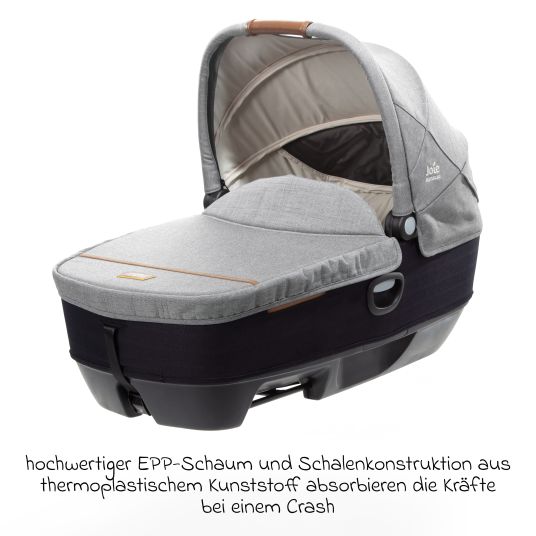 joie Auto-Babywanne Calmi R129 im Auto und auf den Kinderwagen Vinca, Aeria, Finiti verwendbar inkl. Regenschutz - Signature - Carbon