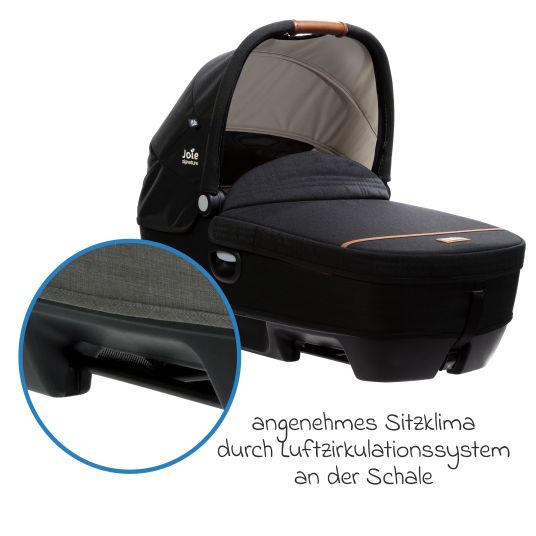 joie Auto-Babywanne Calmi R129 im Auto und auf den Kinderwagen Vinca, Aeria, Finiti verwendbar inkl. Regenschutz - Signature - Eclipse