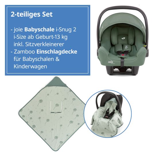 joie Babyschale i-Snug 2 i-Size ab Geburt-13 kg (40 cm-75 cm) inkl. Sitzverkleinerer nur 3,35 kg + Einschlagdecke Pusteblume - Laurel