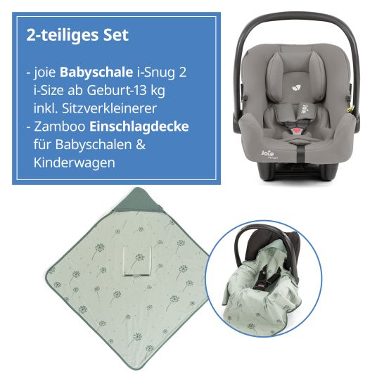 joie Babyschale i-Snug 2 i-Size ab Geburt-13 kg (40 cm-75 cm) inkl. Sitzverkleinerer nur 3,35 kg + Einschlagdecke Pusteblume - Pebble