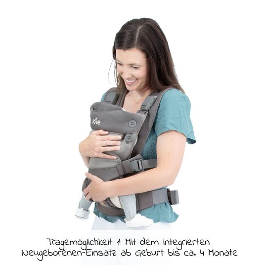 joie 3in1 Babytrage Savvy Lite für Neugeborene ab 3,5 kg bis 14 kg einsetzbar mit 3 Tragepositionen - Cobblestone