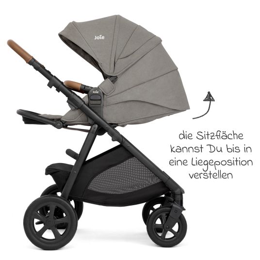 joie Buggy & pushchair Alore up to 22 kg load capacity with reclining position, convertible & height-adjustable sports seat, telescopic push bar incl. adapter & rain cover - Pebble