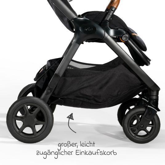 joie Buggy & pushchair Finiti up to 22 kg load capacity with reclining position, baby carriage chain - telescopic push bar, sports seat, adapter, back cushion, cup holder, crossbody bag & accessory pack - Signature - Carbon