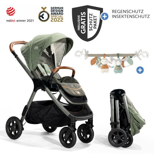 joie Buggy & pushchair Finiti up to 22 kg load capacity with reclining position, baby carriage chain - telescopic push bar, sports seat, adapter, back cushion, cup holder, crossbody bag & accessory pack - Signature - Pine