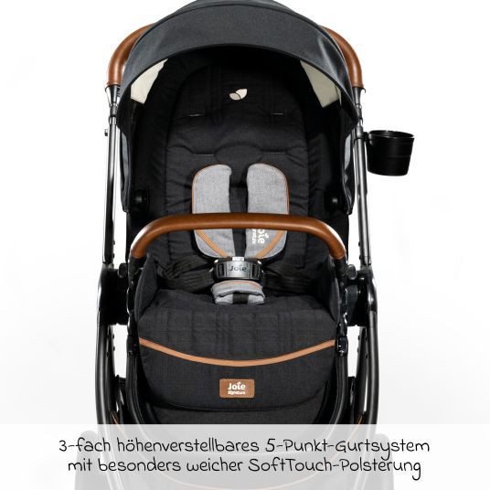 joie Buggy & pushchair Finiti up to 22 kg load capacity with reclining position, telescopic push bar, convertible sports seat incl. rain cover, adapter, back cushion, cup holder & crossbody bag - Signature - Eclipse