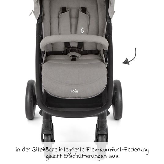 joie Buggy & Sportwagen Litetrax inkl. Fußsack - bis 22 kg belastbar mit Schieber-Ablagefach & Regenschutz - Pebble