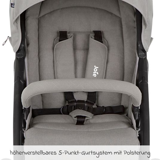 joie Buggy & Sportwagen Litetrax inkl. Fußsack - bis 22 kg belastbar mit Schieber-Ablagefach & Regenschutz - Pebble