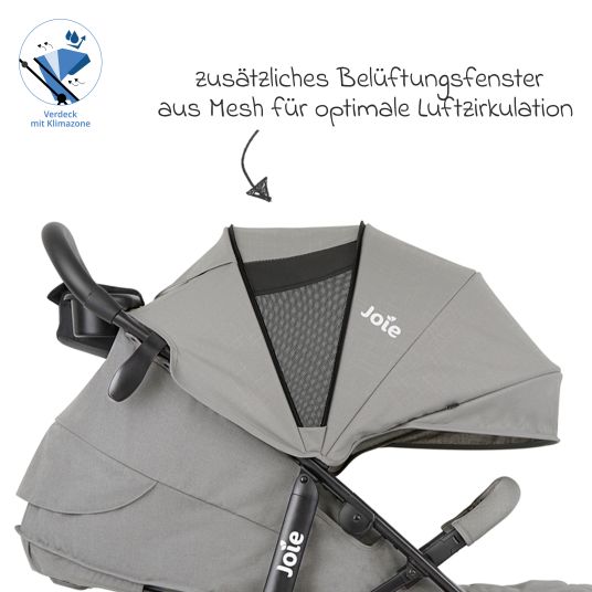 joie Buggy & Sportwagen Litetrax inkl. Fußsack - bis 22 kg belastbar mit Schieber-Ablagefach & Regenschutz - Pebble