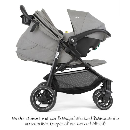 joie Buggy & Sportwagen Litetrax inkl. Fußsack - bis 22 kg belastbar mit Schieber-Ablagefach & Regenschutz - Pebble