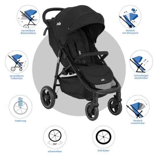 joie Buggy & pushchair Litetrax incl. footmuff - load capacity up to 22 kg with push bar storage compartment & rain cover - Shale