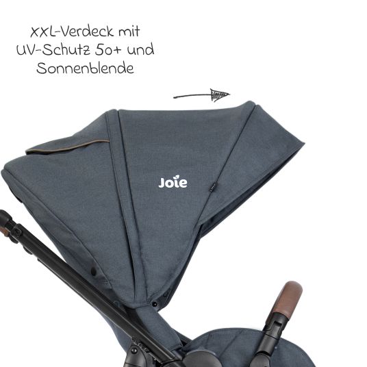 joie Buggy & pushchair Versatrax with new tire design - loadable up to 22 kg with telescopic push bar, convertible seat unit, adapter & rain cover - Moonlight