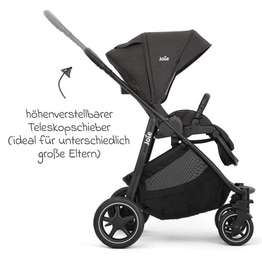 joie Buggy & pushchair Versatrax with new tire design - loadable up to 22 kg with telescopic push bar, convertible seat unit, adapter & rain cover - Shale