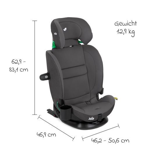 joie Child seat i-Bold R129 i-Size from 15 months - 12 years (76 cm - 150 cm) with Isofix, top tether & cup holder - Thunder