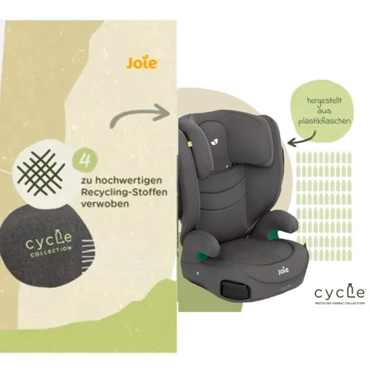 joie Seggiolino i-Trillo i-Size da 3 anni a 12 anni (100 cm - 150 cm) con portabicchieri e protezione per seggiolino auto - Cycle - Shell Grey