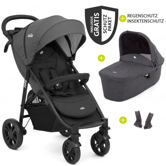 joie Kombi-Kinderwagen Litetrax 4 mit Schieber-Ablagefach, Babywanne, Adapter & Zubehör Paket - Black